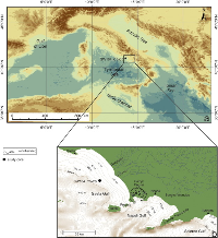 (a): Location map of the study area; (b): bathymetric map of the study area