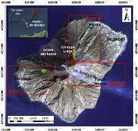 Orthoimage of the study area, Stromboli volcano with the primary toponyms (from the QuickBird Satellite Sensor).