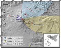 Map of Mt. Etna with sampling sites and dispersal areas of fallout deposits produced by explosive episodes occurring on 3–5 December 2015.