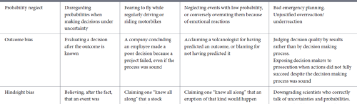 Cognitive biases and rationaldecision making for volcanichazards and risks